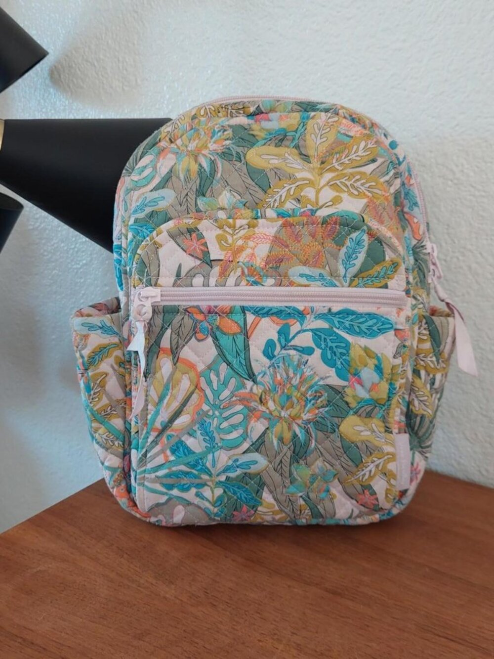vera bradley small rain forest Pink floral and leaf print backpack with multiple